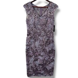 Alex Evenings Icy Orchid Purple Sheath Dress Sequin Lace Floral Size 6